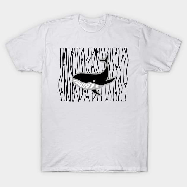 Whale - Black T-Shirt by Design Fern